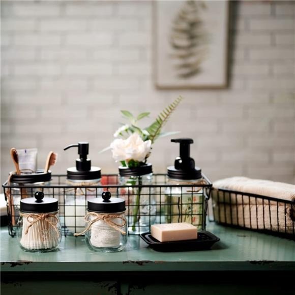 Mason Jar Bathroom Accessories Set(6PCS)-Lotion Soap Dispenser,Toothbrush Holder - Picture 4 of 7